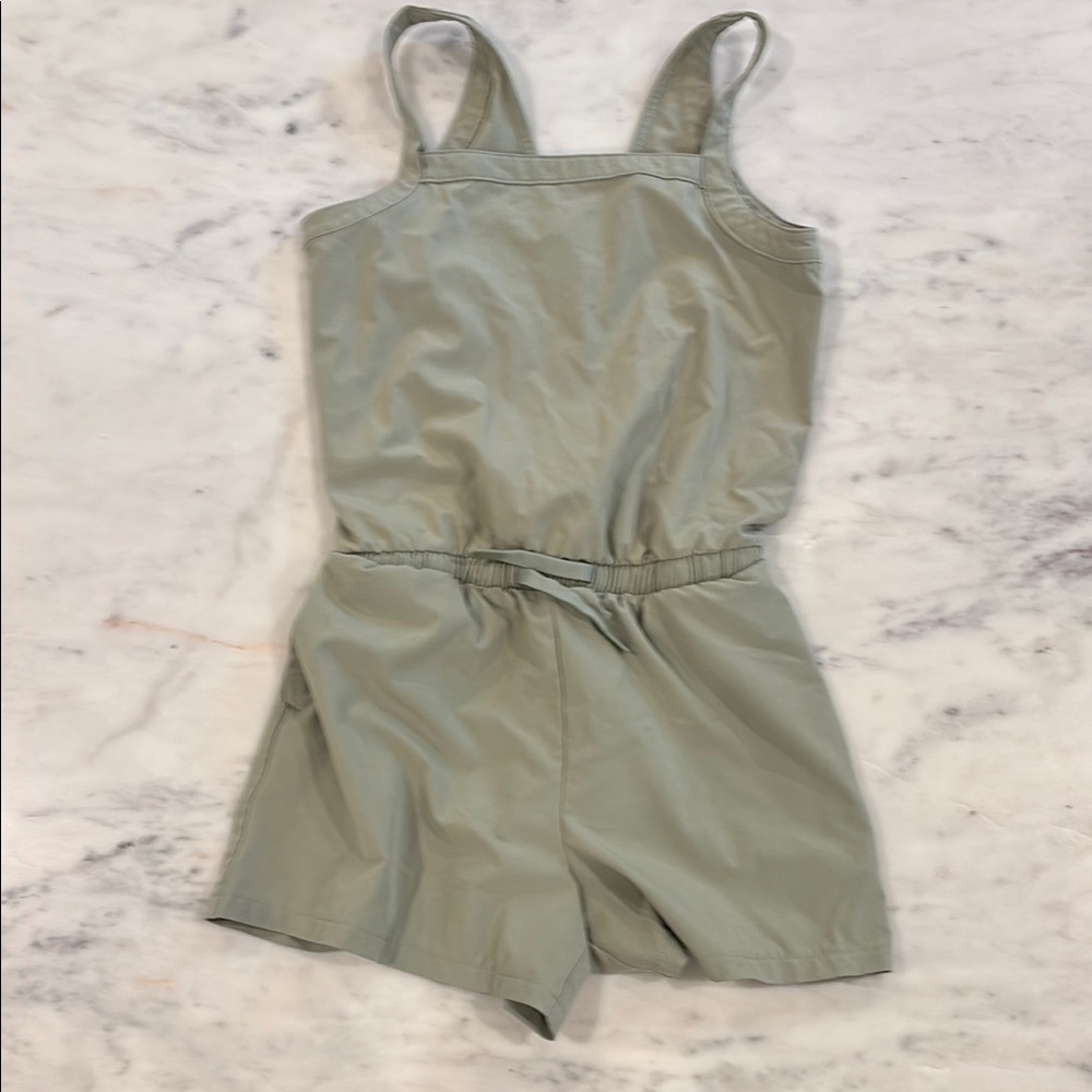 Girls Green Athleisure Romper with Pockets and Cute Back Detail